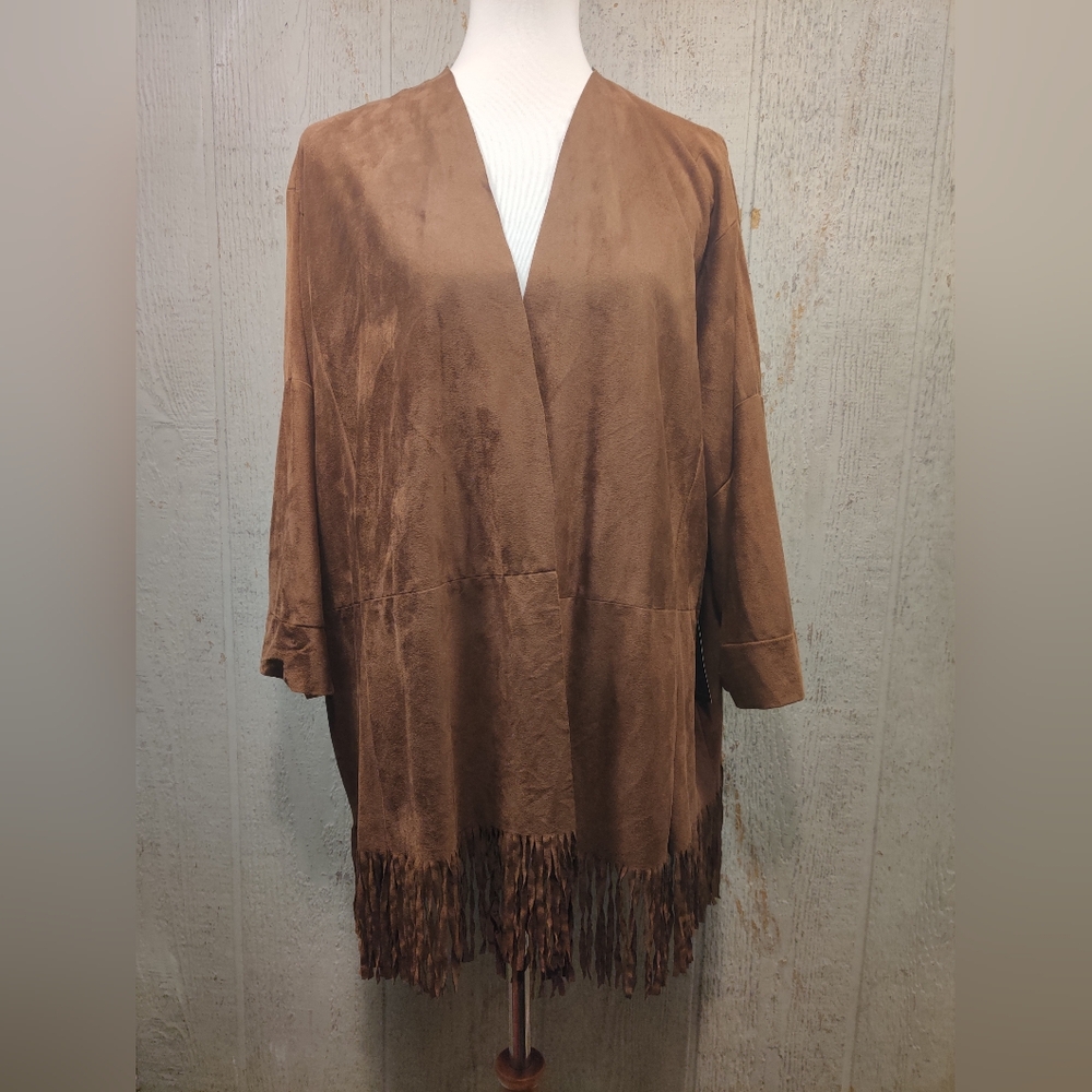 Relativity Chocolate Nomadic Western Fringe Top Shawl Women's Size XL NWT